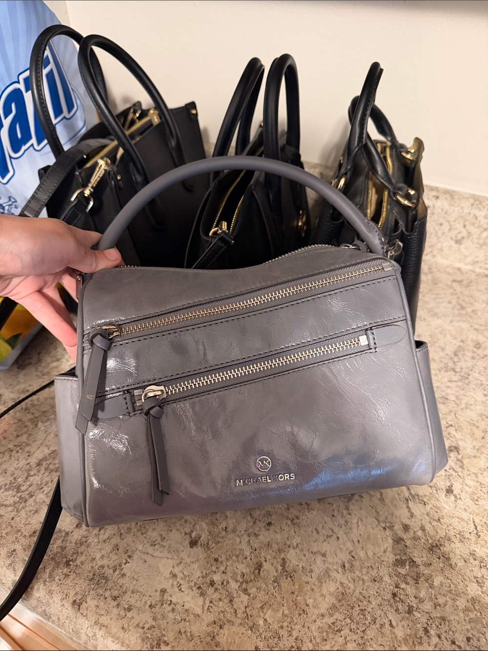 Michael Kors Gray Leather Top-Handle Satchel